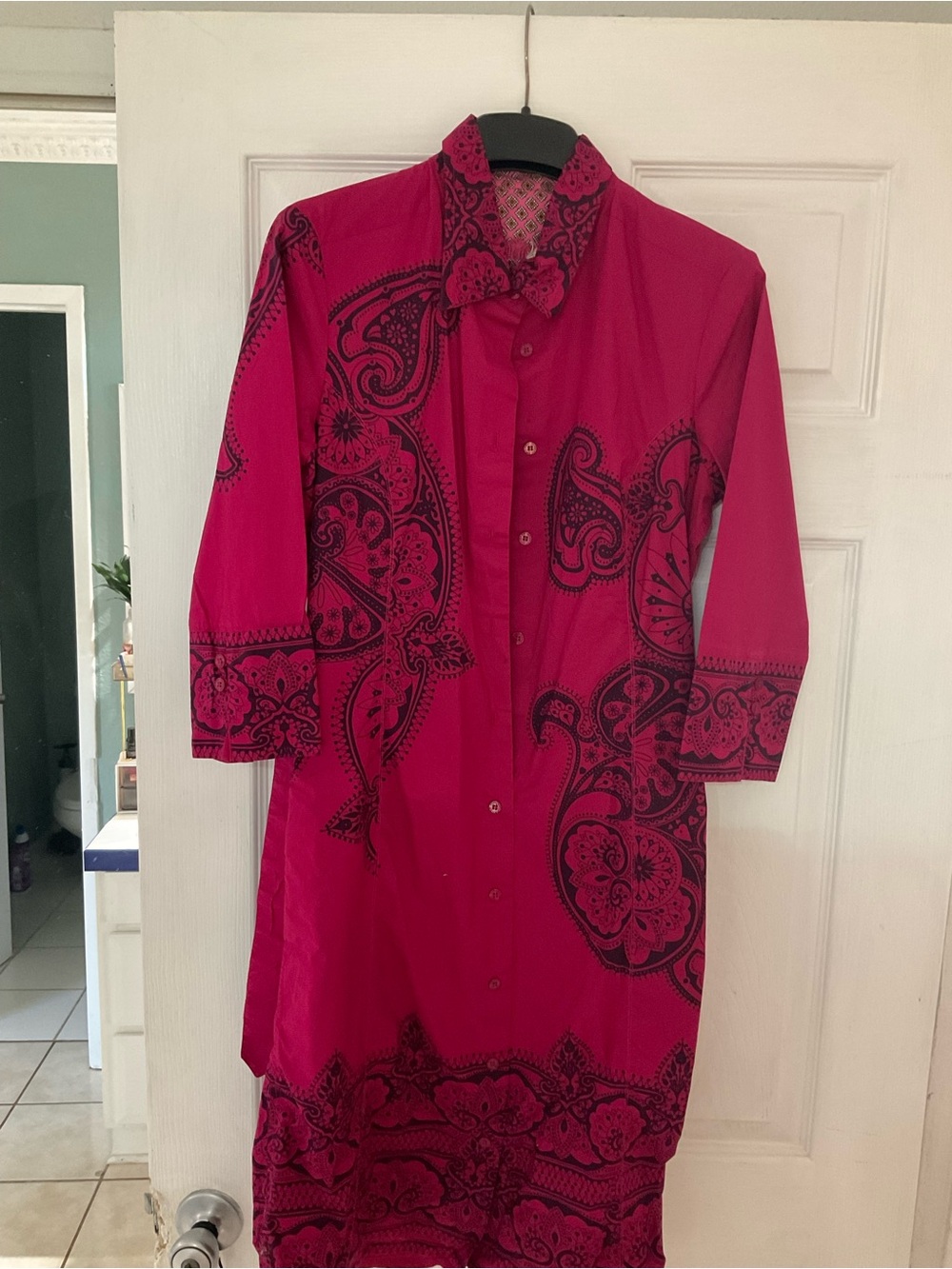 Women’s Pink Paisley Button-Front Dress